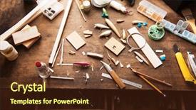  Presentation with wood carving tools - Slide deck enhanced with wood working wood carving making background and a tawny brown colored foreground