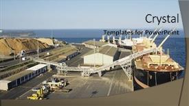  Presentation with export - Presentation theme having woodchip being loaded on to bulk carrier ship for export background and a light blue colored foreground