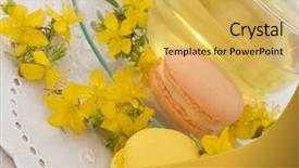  Presentation with tea leaves fresh green leaf - Presentation design enhanced with st john's wort tea background and a yellow colored foreground
