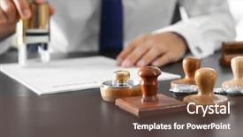  Presentation with notary - Presentation design consisting of wooden and metal stamps background and a tawny brown colored foreground