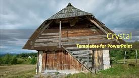  Presentation with barn - Theme with wooden and stone barn in montenegro background and a tawny brown colored foreground
