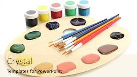  Presentation with paint art - Slide deck enhanced with wooden art palette with paint and brushes isolated on white background and a lemonade colored foreground