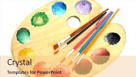  Presentation with paint art - Presentation theme consisting of wooden art palette with paint background and a yellow colored foreground