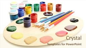  Presentation with paint art - Audience pleasing presentation theme consisting of wooden art palette with paint backdrop and a cream colored foreground