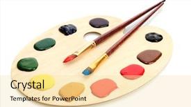  Presentation with paint art - Colorful PPT layouts enhanced with wooden art palette with paint backdrop and a blonde colored foreground