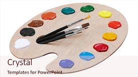  Presentation with abstract paint brush texture art - PPT layouts consisting of wooden art palette with paints background and a lemonade colored foreground