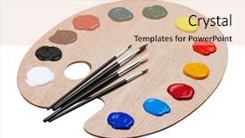  Presentation with art - Presentation design with wooden art palette with paints background and a lemonade colored foreground