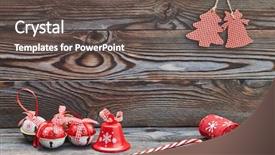  Presentation with jingle - Amazing PPT layouts having decoration hanging over wooden background backdrop and a gray colored foreground