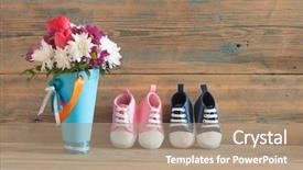  Presentation with baby shoes - Cool new presentation theme with wooden background baby waiting backdrop and a coral colored foreground
