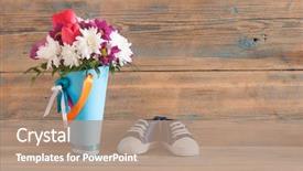  Presentation with baby shoes - Slides with wooden background baby waiting background and a coral colored foreground