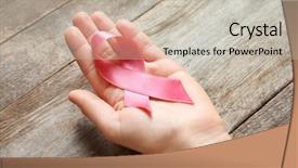  Presentation with breast cancer diagnosis - Audience pleasing slide set consisting of wooden background breast cancer backdrop and a soft green colored foreground