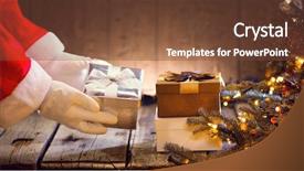  Presentation with christmas tree - Beautiful PPT theme featuring wooden background decorated christmas tree backdrop and a tawny brown colored foreground