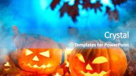  Presentation with halloween - PPT layouts featuring wooden background halloween holidays art background and a teal colored foreground