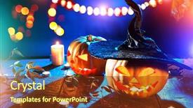 Presentation with book burning candles and purple - Colorful PPT theme enhanced with wooden background halloween holidays art backdrop and a tawny brown colored foreground