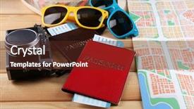  Presentation with passport travel - Slide set consisting of wooden background preparing for travel background and a tawny brown colored foreground