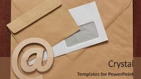  Presentation with mail - Colorful slide deck enhanced with wooden background table internet correspondence backdrop and a coral colored foreground