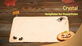  Presentation with invitation - Presentation theme having wooden background with autumn leaves background and a  colored foreground