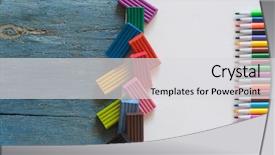  Presentation with white sheet - Beautiful PPT theme featuring wooden background with colorful pencils backdrop and a  colored foreground