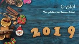  Presentation with new year 2019 - PPT theme enhanced with wooden background xmas theme background and a ocean colored foreground