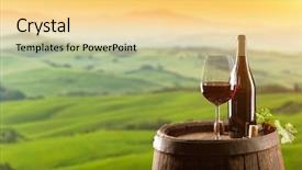  Presentation with wine barrel - Beautiful presentation theme featuring wooden barrel on vineyard backdrop and a blonde colored foreground