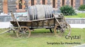  Presentation with cellar - Amazing PPT layouts having wooden barrel outdoor near wine cellar backdrop and a mint green colored foreground