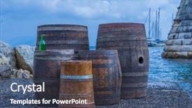  Presentation with barrels - Beautiful theme featuring wooden barrels on the harbor backdrop and a ocean colored foreground