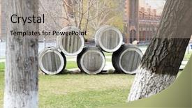  Presentation with barrels - Audience pleasing PPT theme consisting of wooden barrels outdoor near wine cellar backdrop and a mint green colored foreground