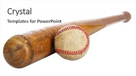  Presentation with baseball - Colorful PPT theme enhanced with wooden baseball bat and ball backdrop and a white colored foreground