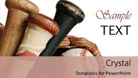  Presentation with copy space - PPT theme consisting of wooden baseball bats with ball background and a coral colored foreground
