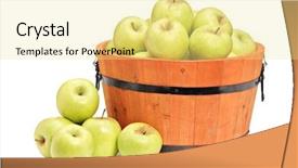  Presentation with green and wood - Colorful slides enhanced with wooden basket isolated on white backdrop and a blonde colored foreground