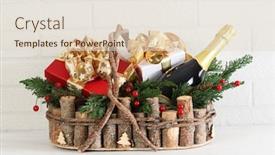  Presentation with gifts - Cool new slide deck with wooden-basket-with-christmas-gifts backdrop and a lemonade colored foreground
