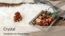  Presentation with pine cone - Cool new PPT theme with wooden basket with evergreen pine cone and pillow on carpet closeup backdrop and a soft green colored foreground