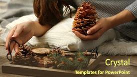  Presentation with dry forest - Theme featuring wooden basket with evergreen background and a tawny brown colored foreground