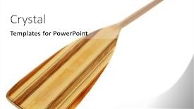  Presentation with shaft - Presentation theme enhanced with wooden basswood butternut and red alder cruising canoe paddle with bent shaft and tip reinforced with fiberglass isolated on white background and a white colored foreground