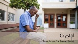  Presentation with man sitting bench - Theme having wooden bench outside nursing home background and a mint green colored foreground