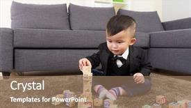  Presentation with play - PPT theme enhanced with wooden blocks - little boy play toy block background and a coral colored foreground