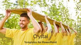  Presentation with teambuilding - PPT theme enhanced with wooden board at the teambuilding background and a yellow colored foreground