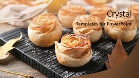  Presentation with puff pastry - PPT theme having wooden board with apple roses background and a  colored foreground