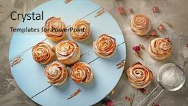  Presentation with puff pastry - Slide set enhanced with wooden board with apple roses background and a  colored foreground
