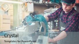  Presentation with cutting board - PPT theme featuring wooden board with circular saw background and a light gray colored foreground