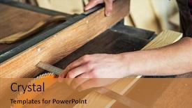  Presentation with cutting board - PPT theme with wooden board with circular saw background and a  colored foreground