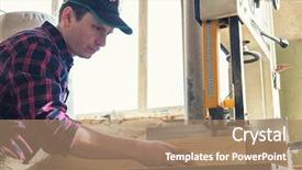  Presentation with cutting board - Slide deck having wooden board with circular saw background and a coral colored foreground