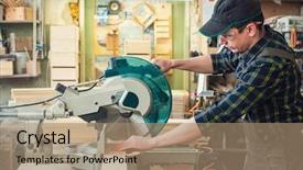  Presentation with cutting board - PPT theme with wooden board with circular saw background and a coral colored foreground