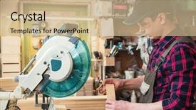  Presentation with circut board - Audience pleasing PPT theme consisting of wooden board with circular saw backdrop and a soft green colored foreground