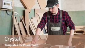  Presentation with carpenter - Audience pleasing presentation design consisting of wooden board with circular saw backdrop and a coral colored foreground