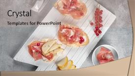 Presentation with wooden - Theme enhanced with wooden board with delicious bruschettas background and a coral colored foreground
