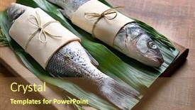  Presentation with fish - PPT layouts enhanced with wooden-board-with-fresh-fish background and a tawny brown colored foreground