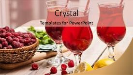  Presentation with beverage - Theme with wooden boards are ice cold beverage glasses with red raspberry lemon cocktail alcohol country cocktail beverage number three hundred and eighteen with mint group cocktail on edge of table background and a coral colored foreground