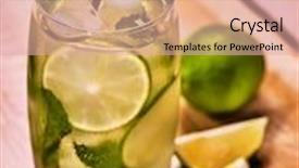  Presentation with alcohol - Slide deck featuring wooden boards glass with alcohol cocktail and ice cubes cocktail two hundred forty-two cocktail mohito with slice quartered lime and mint leaf country life wooden boards background top view background and a coral colored foreground