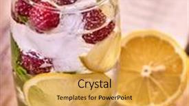  Presentation with cocktail - Colorful theme enhanced with wooden boards is cocktail glass with berries lemon and ice cubes top view alcohol country cocktail number eighty backdrop and a yellow colored foreground